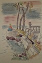 Child on Seawall (Watercolor) 1940-50's