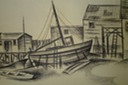 Dry Dock Provincetown, Mass  Charcoal  1933