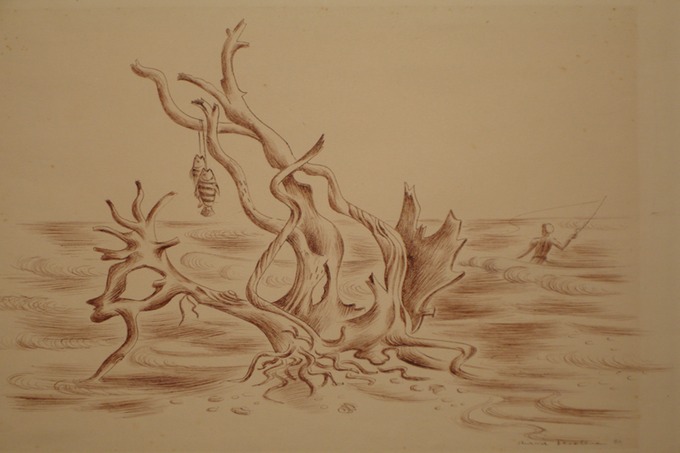 Fish Hanging From Driftwood (Pen & Ink) 1950
