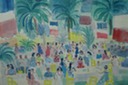 La Fete Governors Ball  Tahiti  (Watercolor) 1963