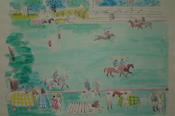 NY Polo Practice (Watercolor) 1930-40's