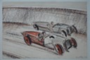  "Racing Cars" Germany 1927 Charcoal & Watercolor
