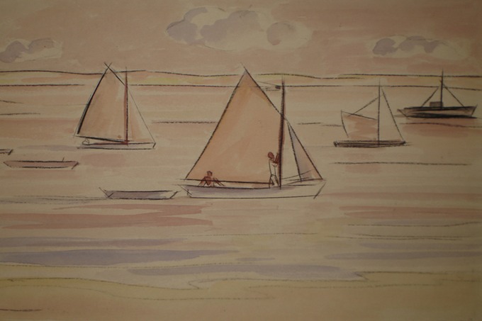 Sailboats  Provincetown, Mass  Watercolor  1930's 