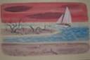Sailing off Sandbar at Sunset  (Watercolor) 1940-50's