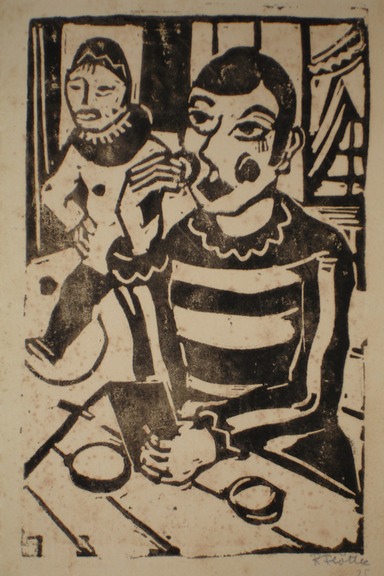 Wood Cut (puttiing on make-up) 1925
